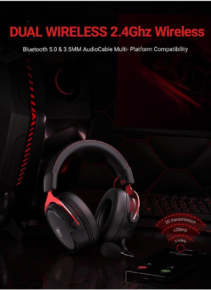 NUBWO - G07 Gaming Headset,Wireless Gaming Headphones with Mic,2.4GHz & Bluetooth 5.3 Technology with Noise-Canceling Microphone, for PS5, PS4, PC,Ergonomic Design,Black/Red - Image 1