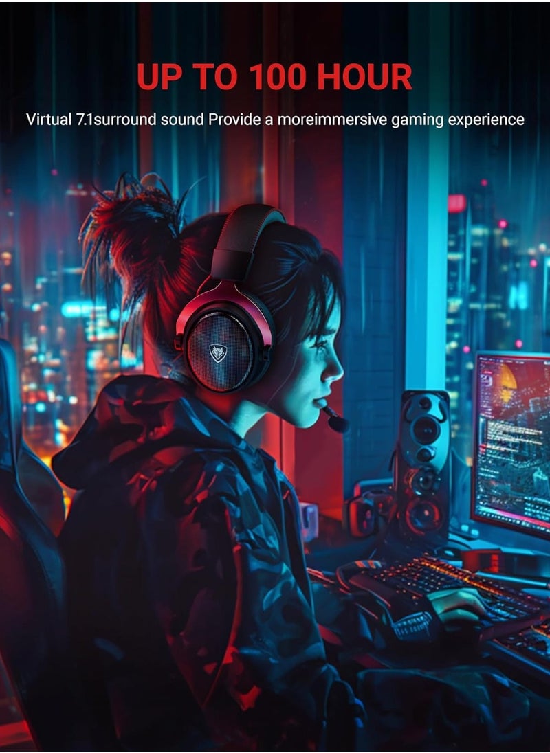 NUBWO - G07 Gaming Headset,Wireless Gaming Headphones with Mic,2.4GHz & Bluetooth 5.3 Technology with Noise-Canceling Microphone, for PS5, PS4, PC,Ergonomic Design,Black/Red - Image 1