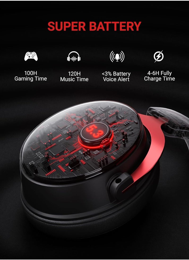 NUBWO - G07 Gaming Headset,Wireless Gaming Headphones with Mic,2.4GHz & Bluetooth 5.3 Technology with Noise-Canceling Microphone, for PS5, PS4, PC,Ergonomic Design,Black/Red - Image 1