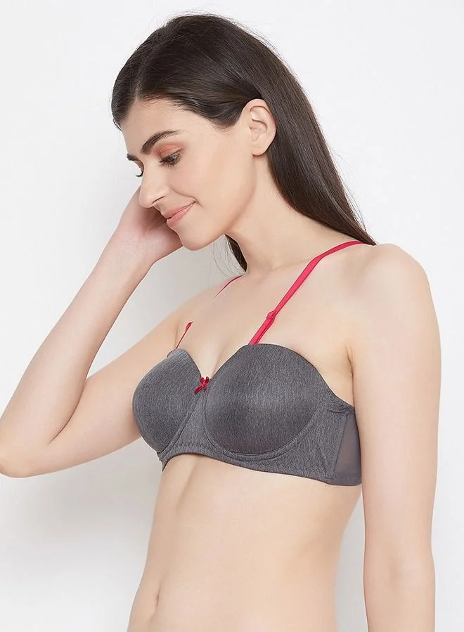 كلوفيا Clovia Padded Underwired Full Cup Multiway Strapless Bra in Dark Grey with Balconette Style
