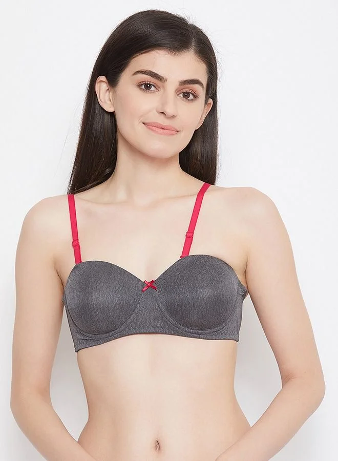 كلوفيا Clovia Padded Underwired Full Cup Multiway Strapless Bra in Dark Grey with Balconette Style