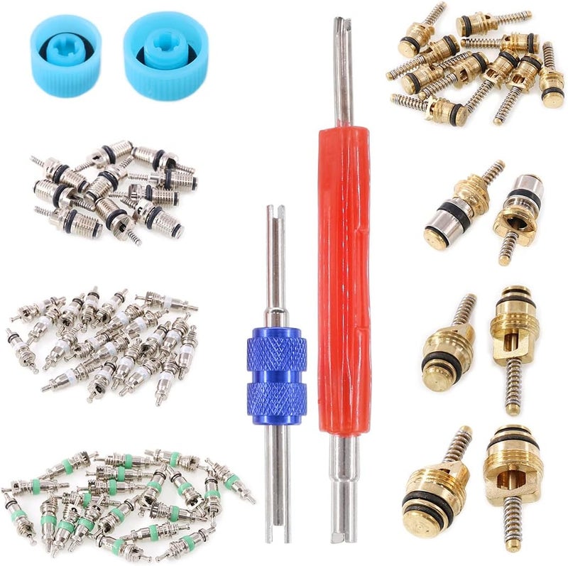 Glarks 78Pcs Car Air Conditioner Valve Core Schrader Valve Cores Accessories A/C R12 R134a Refrigeration Tire Valve Stem with Double Head Remover Installer Tool Assortment Kit - Image 4