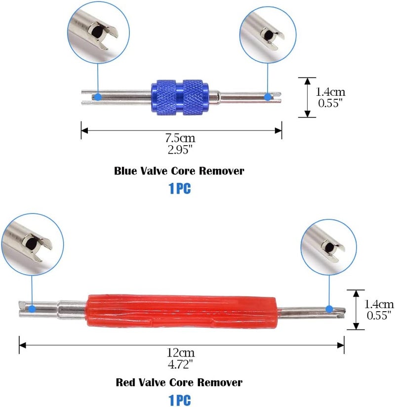 Glarks 78Pcs Car Air Conditioner Valve Core Schrader Valve Cores Accessories A/C R12 R134a Refrigeration Tire Valve Stem with Double Head Remover Installer Tool Assortment Kit - Image 3