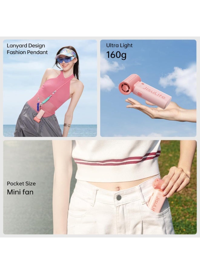 جيسيو لايف JISULIFE توربو مروحة اليد - فوق الطاقة مروحة الجيب، تصميم فريد من نوعه أنيق، مروحة محمولة صغيرة مع 5 سرعات، الحبل، مروحة محمولة قابلة لإعادة الشحن USB للسفر، النساء والرجال، مروحة صغيرة لعبة تغيير -الوردي - Image 5
