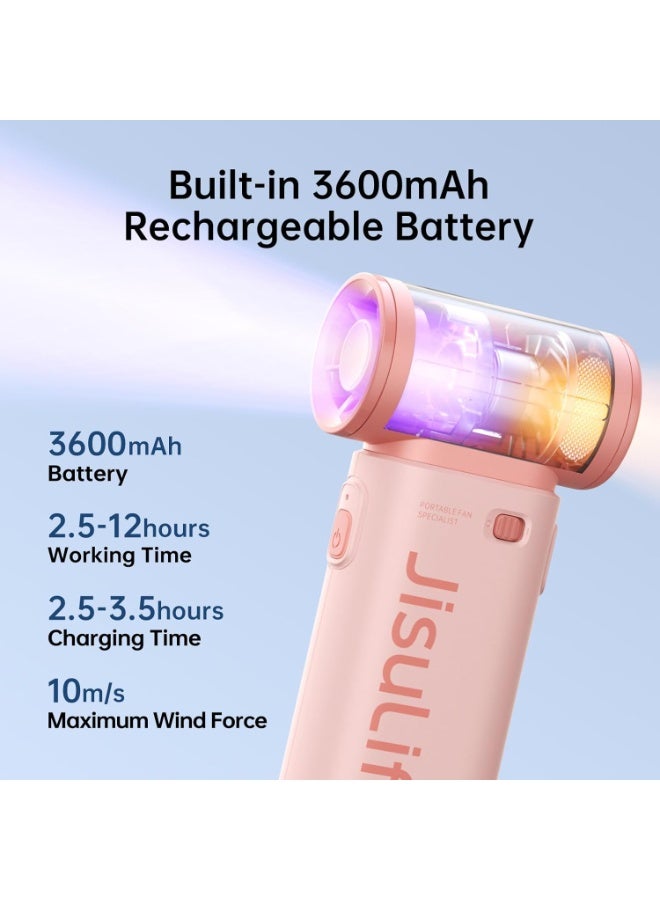 جيسيو لايف JISULIFE توربو مروحة اليد - فوق الطاقة مروحة الجيب، تصميم فريد من نوعه أنيق، مروحة محمولة صغيرة مع 5 سرعات، الحبل، مروحة محمولة قابلة لإعادة الشحن USB للسفر، النساء والرجال، مروحة صغيرة لعبة تغيير -الوردي - Image 2