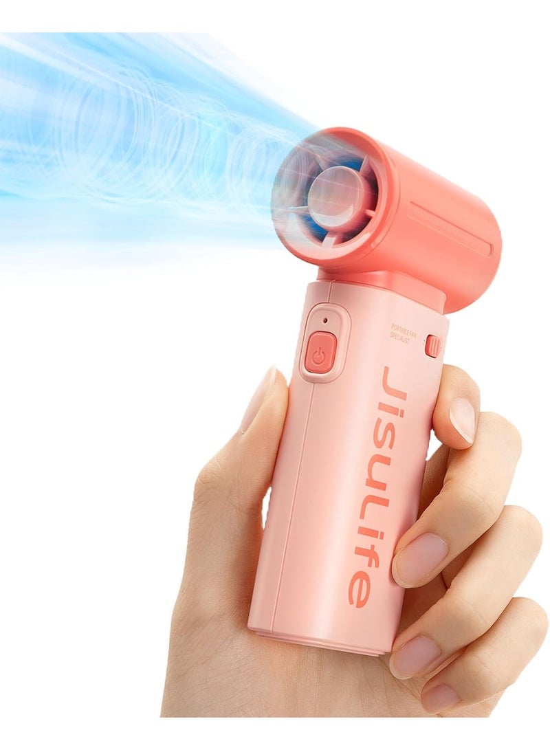 جيسيو لايف JISULIFE توربو مروحة اليد - فوق الطاقة مروحة الجيب، تصميم فريد من نوعه أنيق، مروحة محمولة صغيرة مع 5 سرعات، الحبل، مروحة محمولة قابلة لإعادة الشحن USB للسفر، النساء والرجال، مروحة صغيرة لعبة تغيير -الوردي - Image 1