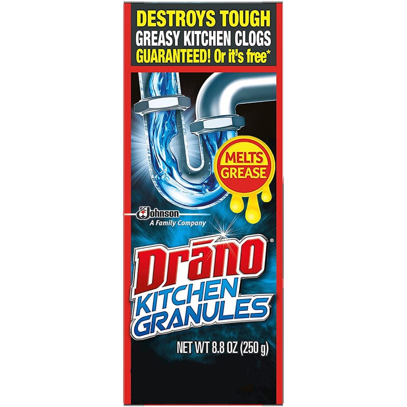 Drano Kitchen Granules Drain Clog Remover and Cleaner, Unclogs blockage from Grease or Cooking Oil, 8.8 oz - Image 1