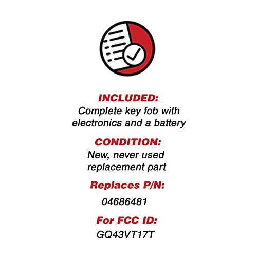 KeylessOption جهاز تحكم عن بُعد بدون مفتاح من KeylessOption بديل لمفتاح السيارة GQ43VT17T، 04686481 - أحمر - Image 3