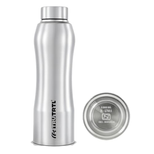 truTRTL Mr.TRU Steely Stainless Steel Water Bottle 1000 ml | ISI Certified | Single Wall | Leak Proof Lid | Rust Proof | For School, Office & Gym I Silver - Image 1