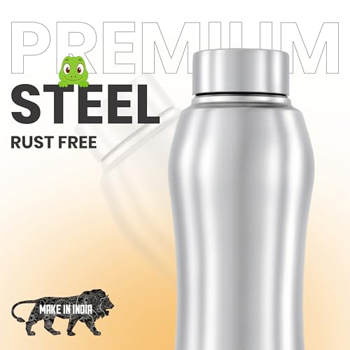 truTRTL Mr.TRU Steely Stainless Steel Water Bottle 1000 ml | ISI Certified | Single Wall | Leak Proof Lid | Rust Proof | For School, Office & Gym I Silver - Image 2