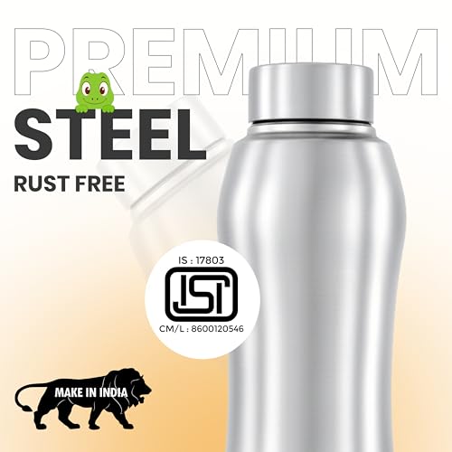 truTRTL Mr.TRU Steely Stainless Steel Water Bottle 1000 ml | ISI Certified | Single Wall | Leak Proof Lid | Rust Proof | For School, Office & Gym I Silver - Image 4