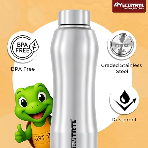 truTRTL Mr.TRU Steely Stainless Steel Water Bottle 1000 ml | ISI Certified | Single Wall | Leak Proof Lid | Rust Proof | For School, Office & Gym I Silver - Image 3