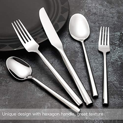 Kelenfer Silverware Set Flatware Set Stainless Steel Cutlery Set 20 Piece with Hexagon Handle Wedding Gift Home Hotel Use Service for 4 - Image 5