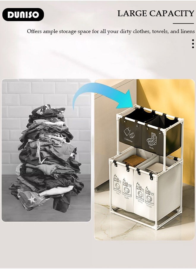 Arabest Double Deck Laundry Basket,Partitioned storage Laundry Hamper,Portable and Collapsible Folding Clothes Laundry Basket Storage with Removable Liner Bag,Washing Storage Dirty Clothes Bag for Bathroom Bedroom Home - Image 3