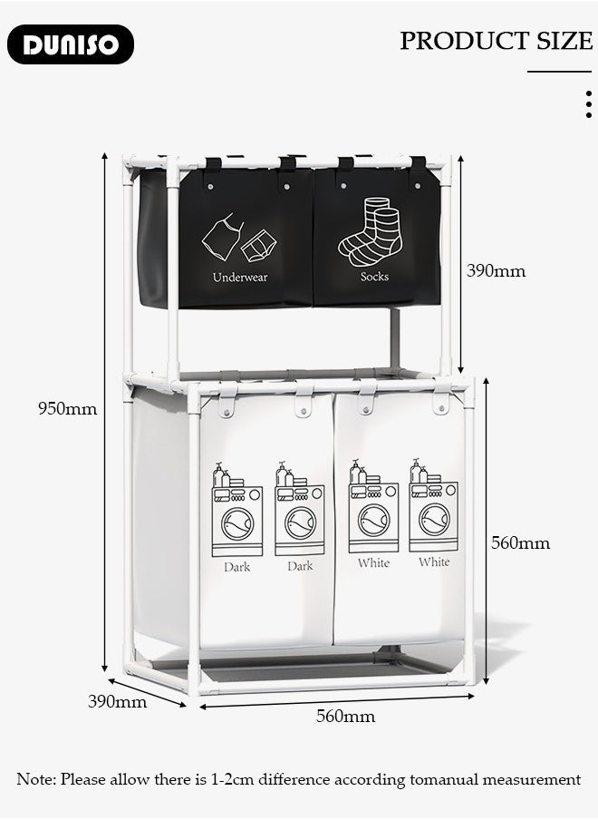 Arabest Double Deck Laundry Basket,Partitioned storage Laundry Hamper,Portable and Collapsible Folding Clothes Laundry Basket Storage with Removable Liner Bag,Washing Storage Dirty Clothes Bag for Bathroom Bedroom Home - Image 4