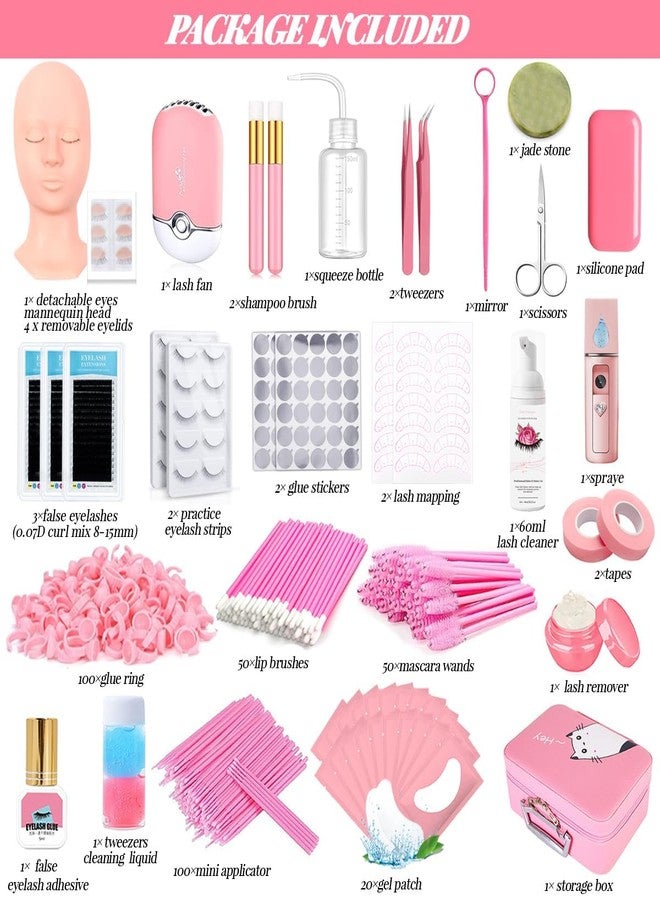 QUKLOGEN Lash Extension Kit Eyelash Practice for Beginners Professional Set with Mannequin Head Removable Eyelids USB Fan Spraye Individual False Lash Eyelash Strips Shampoo Brush Supplies Storage box - Image 2