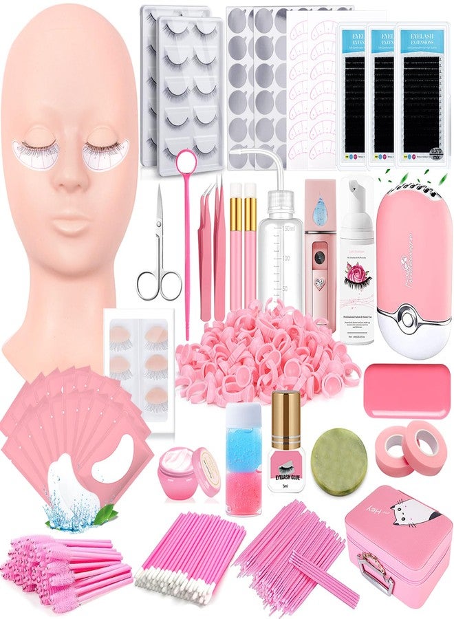 QUKLOGEN Lash Extension Kit Eyelash Practice for Beginners Professional Set with Mannequin Head Removable Eyelids USB Fan Spraye Individual False Lash Eyelash Strips Shampoo Brush Supplies Storage box - Image 1