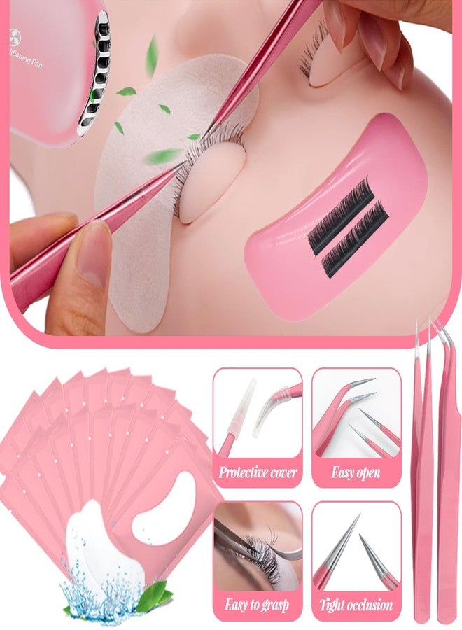 QUKLOGEN Lash Extension Kit Eyelash Practice for Beginners Professional Set with Mannequin Head Removable Eyelids USB Fan Spraye Individual False Lash Eyelash Strips Shampoo Brush Supplies Storage box - Image 4