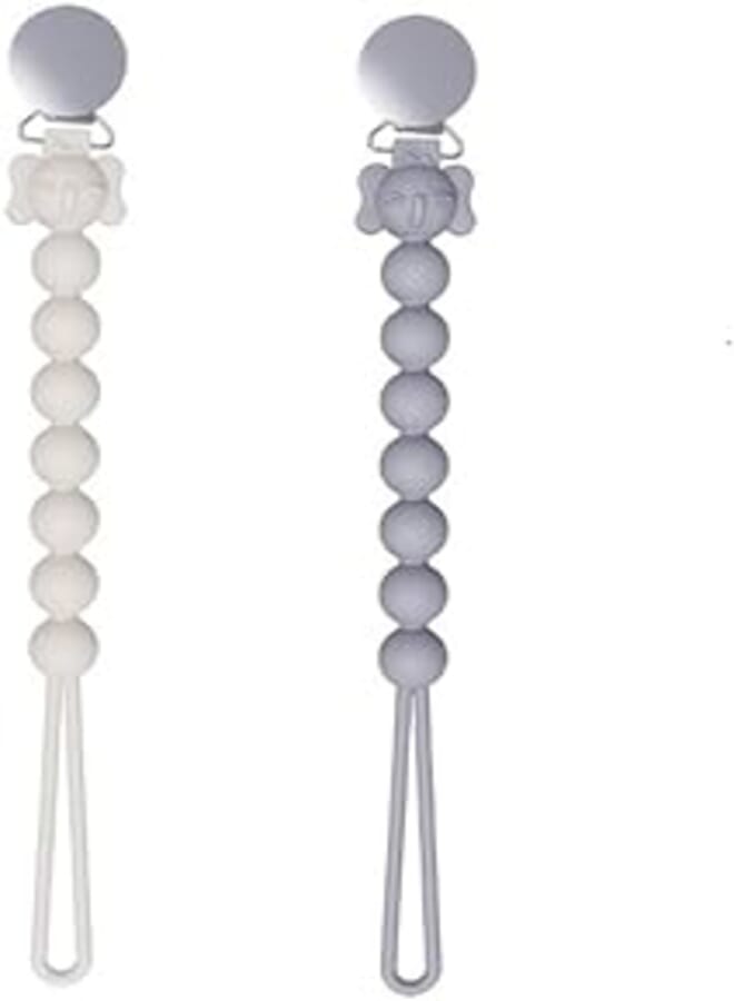 FASHION MANIA Silicone Pacifier Holder Clip, with Transparent Nipple Case, Pacifier Clip for Baby Boys and Girls, One Piece Design Pacifier Clip Holder, Newborn Gift (Grey+White)