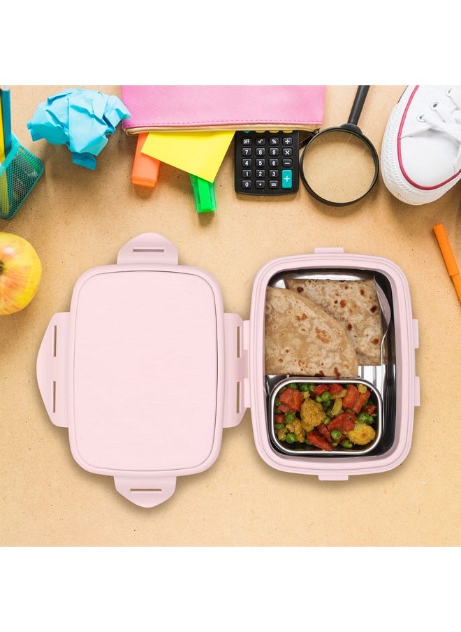 JAYPEE JAYPEE Stainless Steel Insulated Lunch Box Wavesteel Jr. Pink, 500 ml, Airtight Tiffin Box for School Kids |Spillproof with Silicon Seal |Food Grade | BPA Free  - Image 2