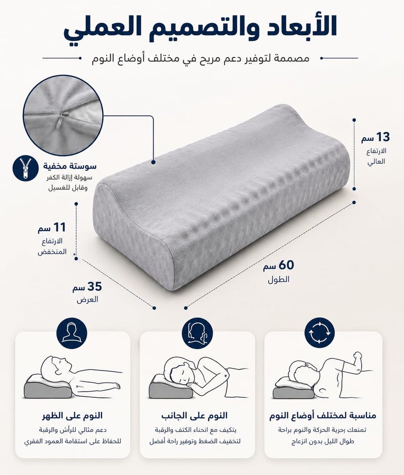 Memory Foam Pillow Contour Shaped Pillow for Sleeping, Soft Washable Plush Cover, Suitable for Various Sleeping Positions. - Image 4