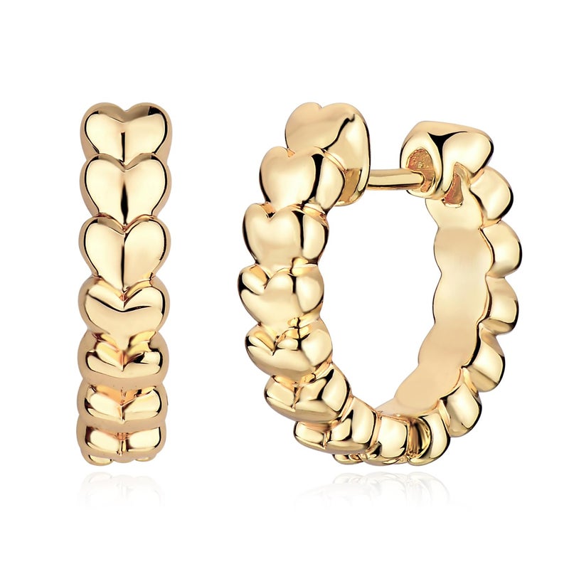 MYEARS Women Gold Huggie Hoop Heart Earrings Ear Stud Cuff 14K Gold Plated Small Simple Minimalist Hypoallergenic Everyday Jewelry - Image 1