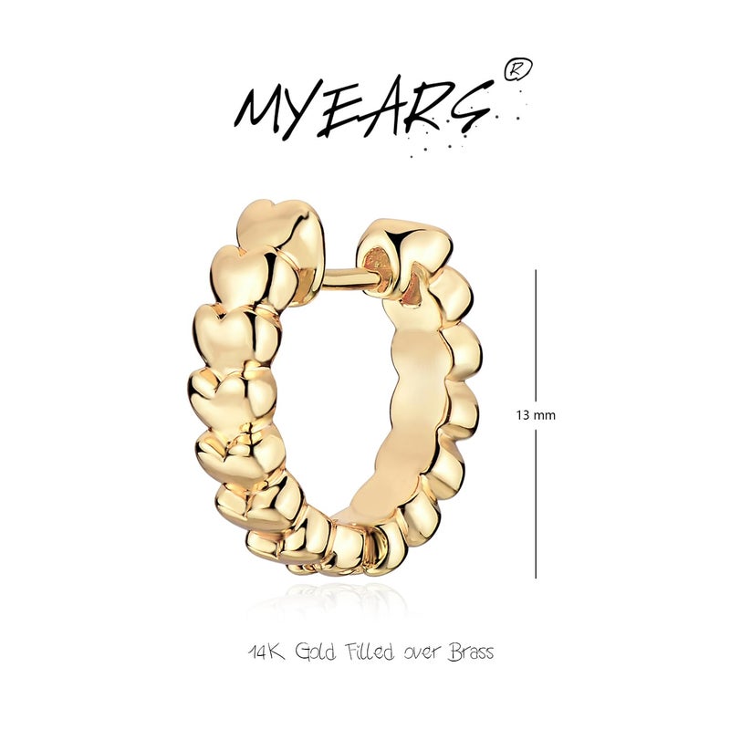 MYEARS Women Gold Huggie Hoop Heart Earrings Ear Stud Cuff 14K Gold Plated Small Simple Minimalist Hypoallergenic Everyday Jewelry - Image 5