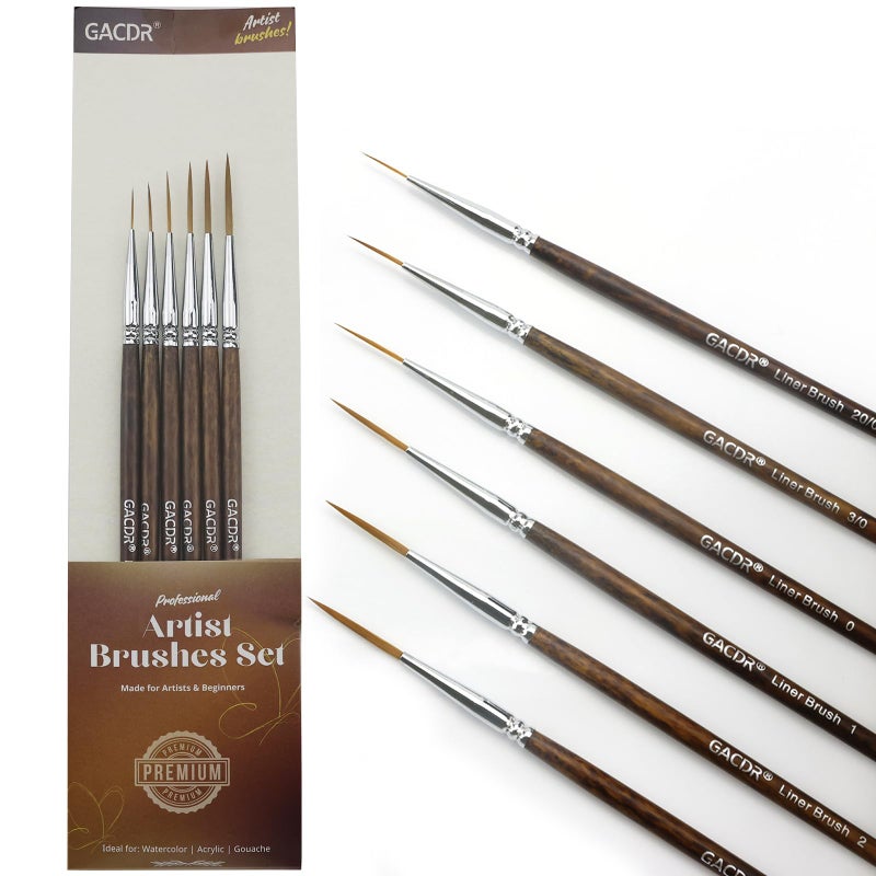 GACDR Rigger Liner Brushes, 6 Pcs Extra Long Fine Tip Paint Brush Set Script Pinstriping Scroll Outlining Brush for Watercolor Acrylic - Image 1