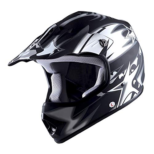 WOW Youth Kids Motocross BMX MX ATV Dirt Bike Helmet Star Matt Black - Image 1