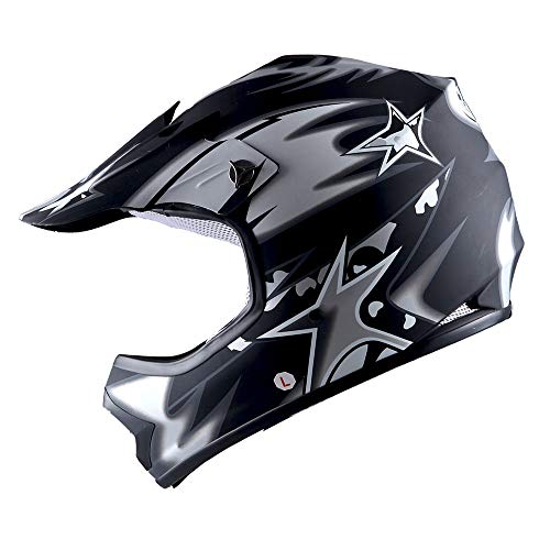WOW Youth Kids Motocross BMX MX ATV Dirt Bike Helmet Star Matt Black - Image 2