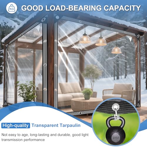 Mokoey Clear Tarps Heavy Duty Waterproof 8x10ft Clear Tarp with Grommets and Reinforced Edges 14Mil Thickened Tear Resistant Clear Vinyl Plastic Tarp for Outdoor Patio Chicken Coop Greenhouse Plant - Image 5