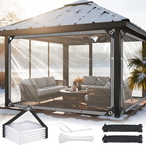 Mokoey Clear Tarps Heavy Duty Waterproof 8x10ft Clear Tarp with Grommets and Reinforced Edges 14Mil Thickened Tear Resistant Clear Vinyl Plastic Tarp for Outdoor Patio Chicken Coop Greenhouse Plant - Image 1