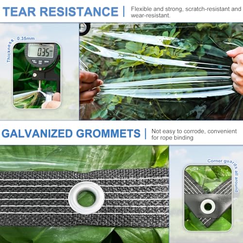 Mokoey Clear Tarps Heavy Duty Waterproof 8x10ft Clear Tarp with Grommets and Reinforced Edges 14Mil Thickened Tear Resistant Clear Vinyl Plastic Tarp for Outdoor Patio Chicken Coop Greenhouse Plant - Image 4