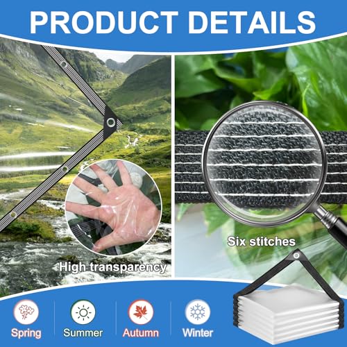 Mokoey Clear Tarps Heavy Duty Waterproof 8x10ft Clear Tarp with Grommets and Reinforced Edges 14Mil Thickened Tear Resistant Clear Vinyl Plastic Tarp for Outdoor Patio Chicken Coop Greenhouse Plant - Image 3
