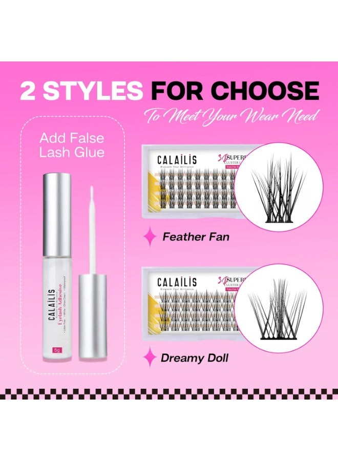 CALAILIS Individual Lashes, DIY Eyelash Extensions, Super Thin Glue-based Band, Natural Look Reusable, 11/13/15/15 mm,Lasting for 48 Hours Individual DIY Eyelashes(LR02) - Image 4