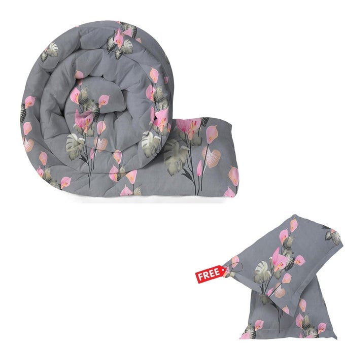 220 GSM MICROFIBER REVERSIBLE AC COMFORTERBLANKET FOR WINTERQUILTDUVETS FOR KING SIZE DOUBLE BED WITH FREE 2 PCS PILLOW COVERS 230X250 CM PINK GREY