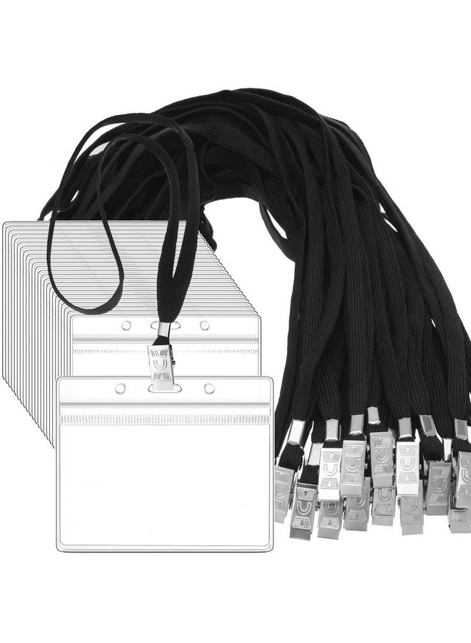 مارسبارك 100 قطعة من علامات الاسم البلاستيكية الشفافة وحاملي بطاقات الهوية و100 قطعة من علامات الاسم وأحبال الرقبة وحامل الهوية لطلاب المعلمين والممرضات (أفقي) - Image 1