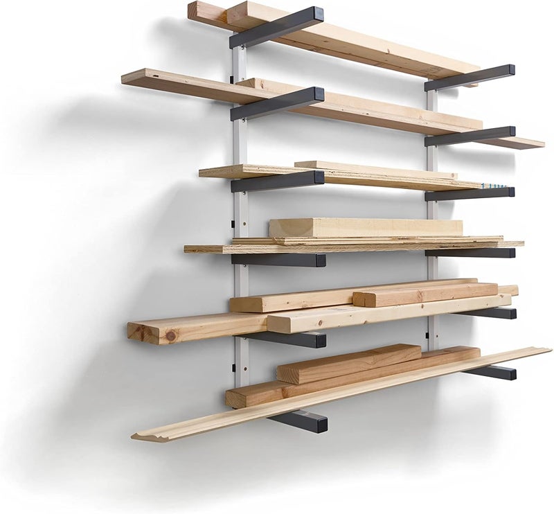 BORA 6 Level Lumber Storage Rack Wood and Garage Organization Space Saving Metal Shelf for Pipes, Boards, Plywood, and Building Materials - PBR-0620 White Gray - Image 1