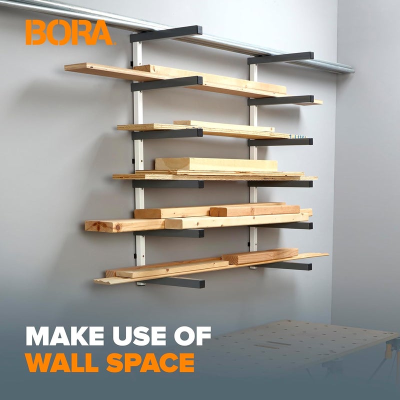 BORA 6 Level Lumber Storage Rack Wood and Garage Organization Space Saving Metal Shelf for Pipes, Boards, Plywood, and Building Materials - PBR-0620 White Gray - Image 4