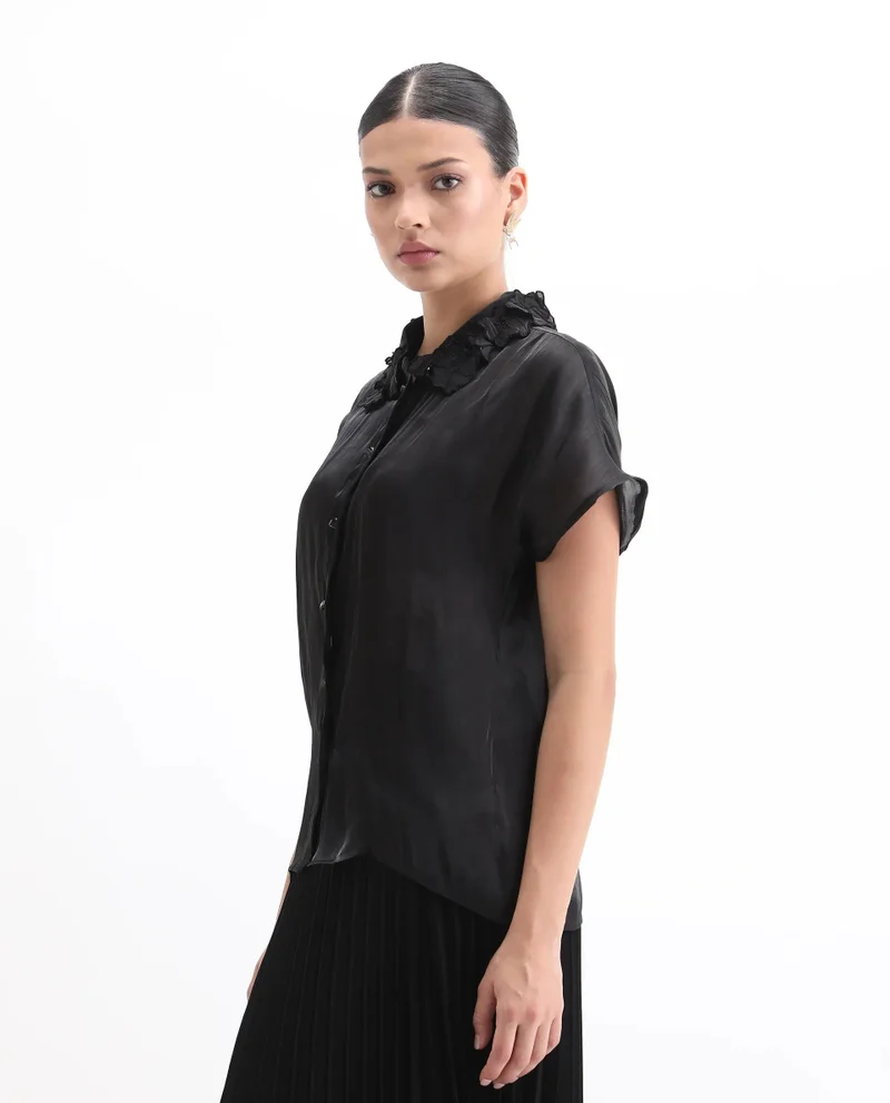 Rareism Women's Glass Organza Top With Embellished Collar