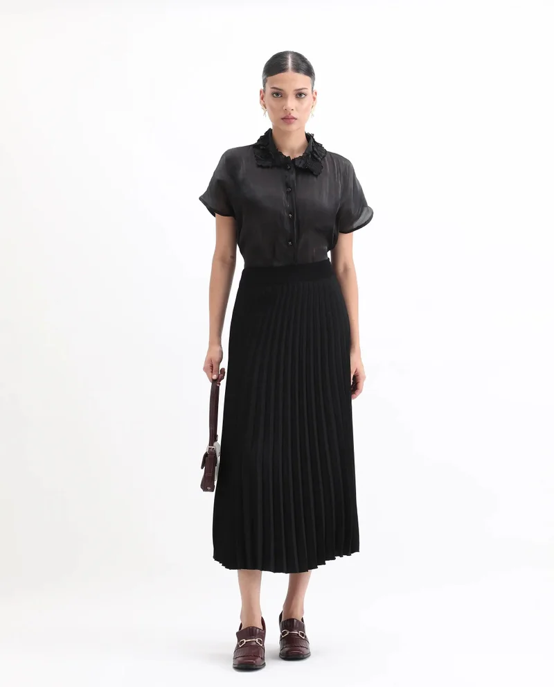 Rareism Women's Glass Organza Top With Embellished Collar