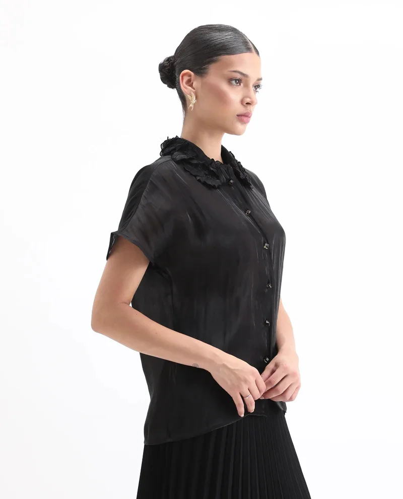Rareism Women's Glass Organza Top With Embellished Collar