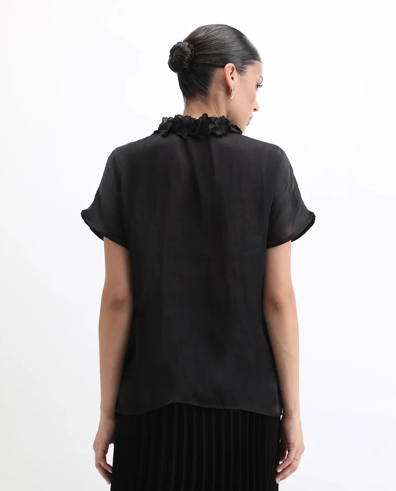 Rareism Women's Glass Organza Top With Embellished Collar