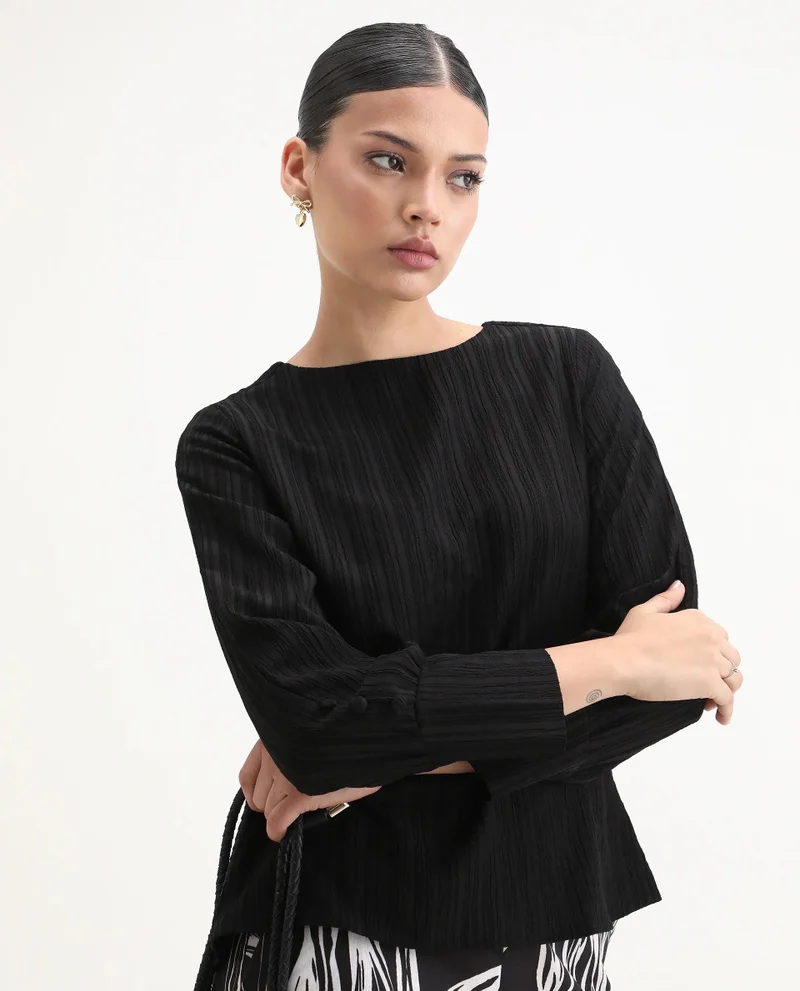 Rareism Women's Glass Organza Top With Embellished Collar