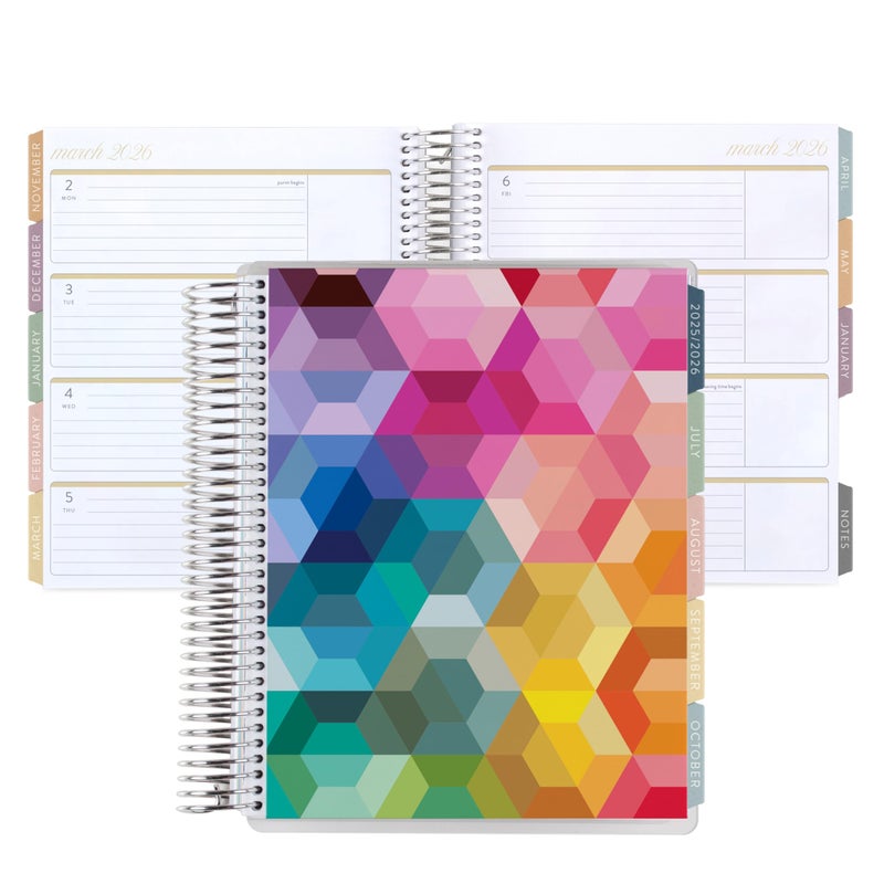 Erin Condren 12-Month Spiral Life Planner (Jul 2025 - Jun 2026), 7â€x9â€ Weekly and Monthly Planner Calendar, 80 Lb. Text Weight Paper, Hexagon Covers, Bouquet Theme, Horizontal Layout, Platinum Coil - Image 1