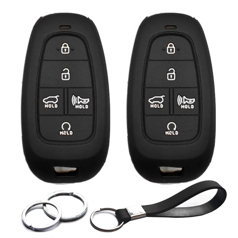INFIPAR 2pcs Compatible with Hyundai Palisade Tucson Santa Cruz Santa Fe Sonata Ioniq Key Fob Cover Case Key Chain Protector Keyless Entry Remote Smart 5 Buttons Holder