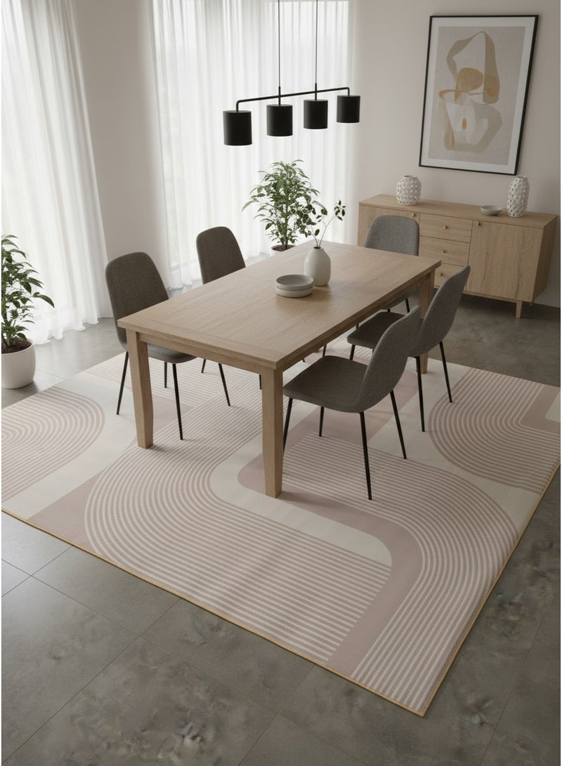 Noon East Carpet Rug with Anti- Slip backing | Abstract Geometric Design  - Beige | Size - 200x290 cm - 6.5x9.5 ft | For Living space , Master Bedroom, Dinning room & Large office space - Image 2