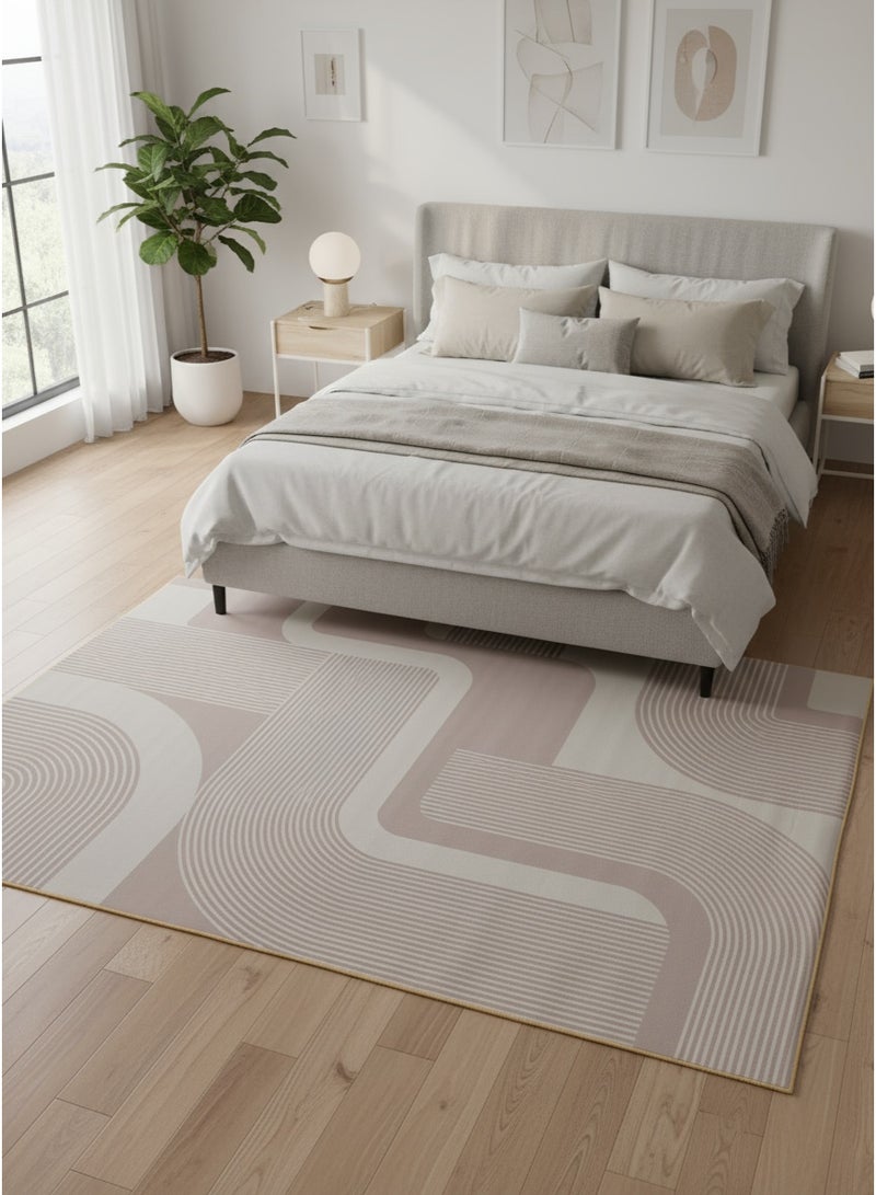 Noon East Carpet Rug with Anti- Slip backing | Abstract Geometric Design  - Beige | Size - 200x290 cm - 6.5x9.5 ft | For Living space , Master Bedroom, Dinning room & Large office space - Image 1