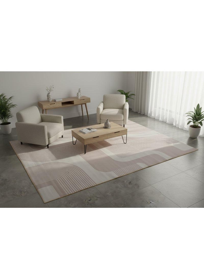 Noon East Carpet Rug with Anti- Slip backing | Abstract Geometric Design  - Beige | Size - 200x290 cm - 6.5x9.5 ft | For Living space , Master Bedroom, Dinning room & Large office space - Image 4