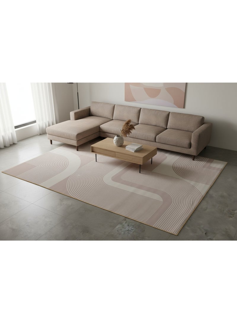 Noon East Carpet Rug with Anti- Slip backing | Abstract Geometric Design  - Beige | Size - 200x290 cm - 6.5x9.5 ft | For Living space , Master Bedroom, Dinning room & Large office space - Image 3